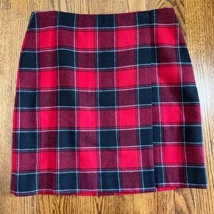 Talbots Petite Faux Wrap Red Black Plaid Pencil Skirt Wool Blend Size 10P, NWT